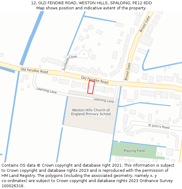 12, OLD FENDIKE ROAD, WESTON HILLS, SPALDING, PE12 6DD: Location map and indicative extent of plot