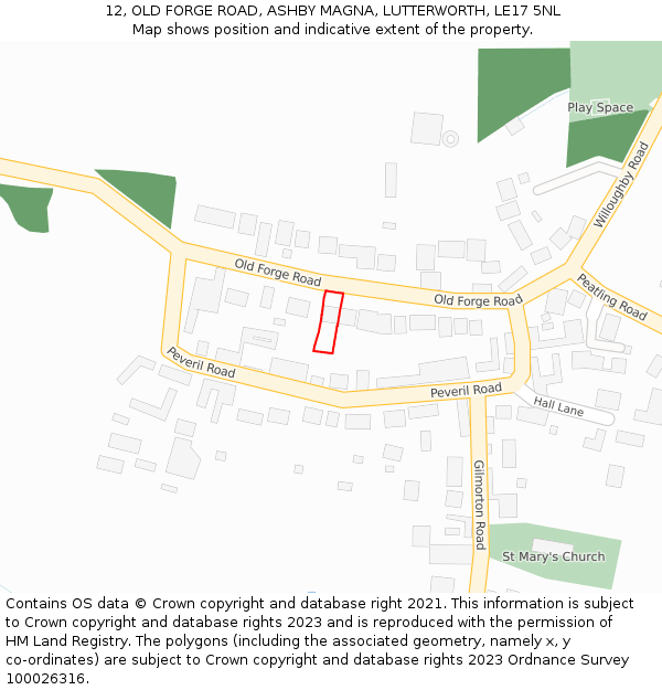 12, OLD FORGE ROAD, ASHBY MAGNA, LUTTERWORTH, LE17 5NL: Location map and indicative extent of plot