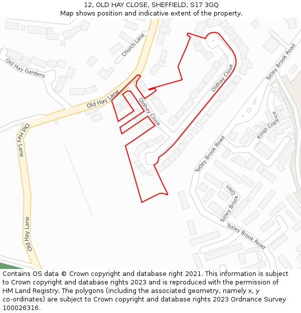 12, OLD HAY CLOSE, SHEFFIELD, S17 3GQ: Location map and indicative extent of plot