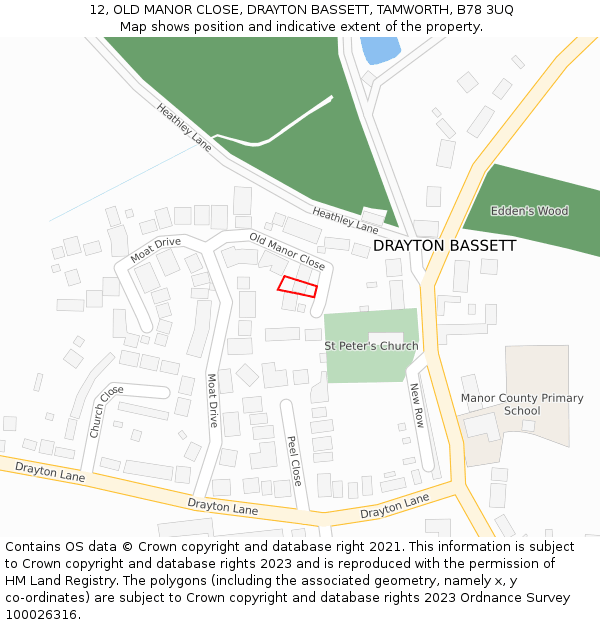 12, OLD MANOR CLOSE, DRAYTON BASSETT, TAMWORTH, B78 3UQ: Location map and indicative extent of plot