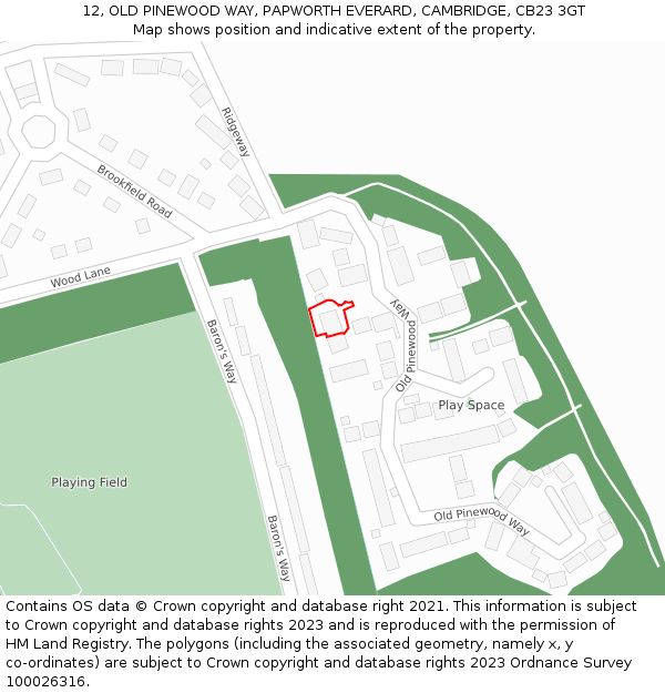 12, OLD PINEWOOD WAY, PAPWORTH EVERARD, CAMBRIDGE, CB23 3GT: Location map and indicative extent of plot