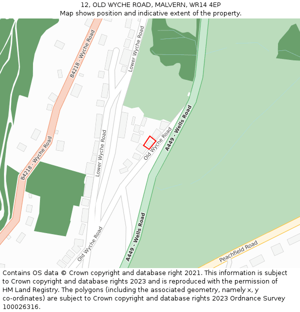 12, OLD WYCHE ROAD, MALVERN, WR14 4EP: Location map and indicative extent of plot