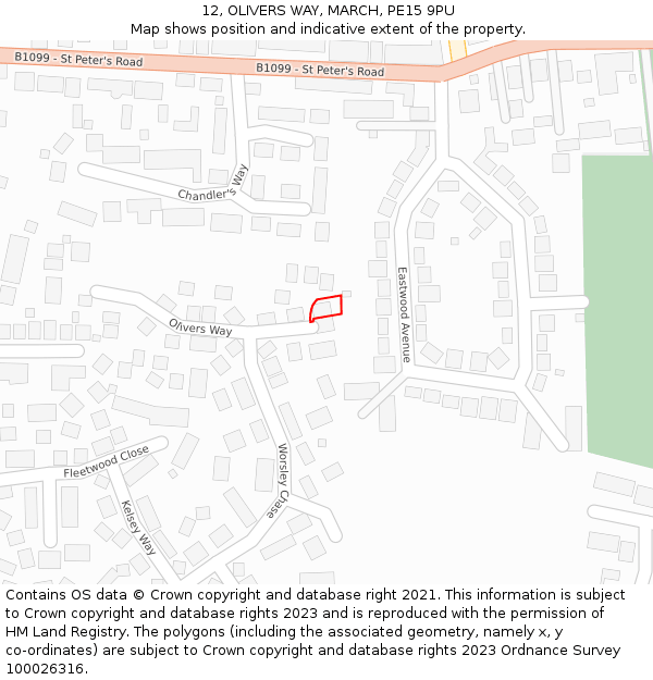 12, OLIVERS WAY, MARCH, PE15 9PU: Location map and indicative extent of plot