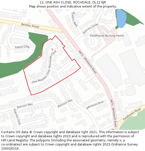 12, ONE ASH CLOSE, ROCHDALE, OL12 6JR: Location map and indicative extent of plot