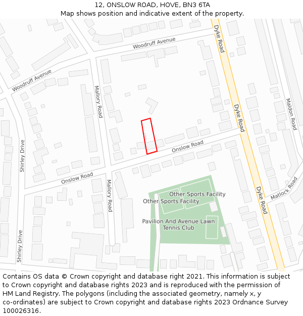 12, ONSLOW ROAD, HOVE, BN3 6TA: Location map and indicative extent of plot