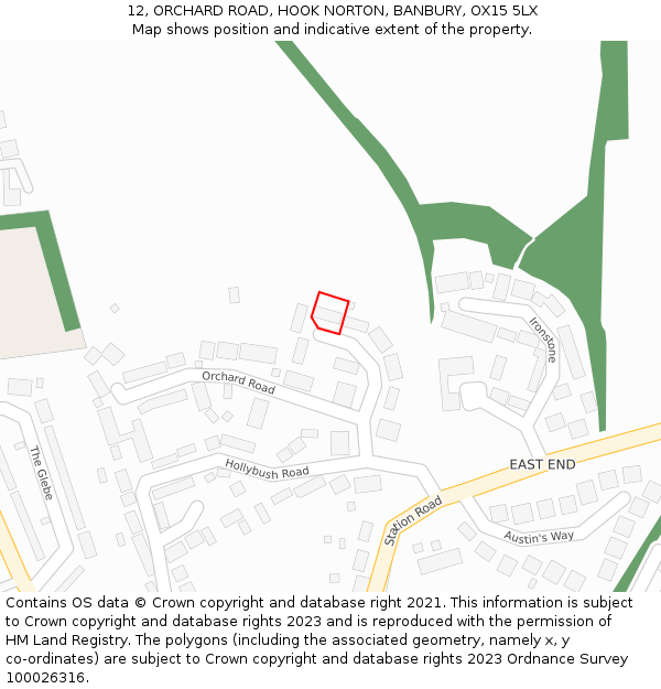 12, ORCHARD ROAD, HOOK NORTON, BANBURY, OX15 5LX: Location map and indicative extent of plot