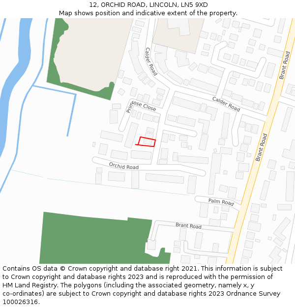 12, ORCHID ROAD, LINCOLN, LN5 9XD: Location map and indicative extent of plot