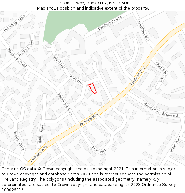 12, ORIEL WAY, BRACKLEY, NN13 6DR: Location map and indicative extent of plot