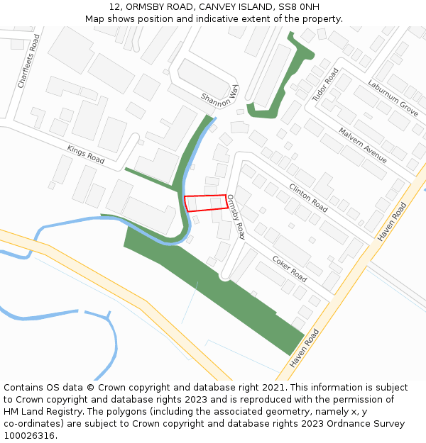 12, ORMSBY ROAD, CANVEY ISLAND, SS8 0NH: Location map and indicative extent of plot