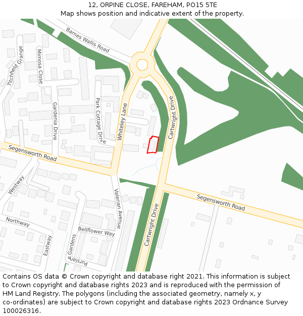 12, ORPINE CLOSE, FAREHAM, PO15 5TE: Location map and indicative extent of plot