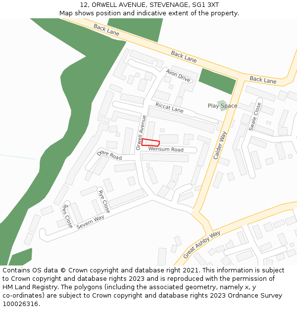 12, ORWELL AVENUE, STEVENAGE, SG1 3XT: Location map and indicative extent of plot