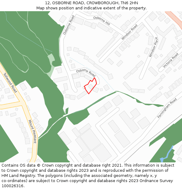 12, OSBORNE ROAD, CROWBOROUGH, TN6 2HN: Location map and indicative extent of plot