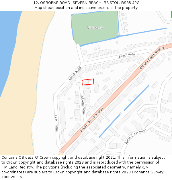 12, OSBORNE ROAD, SEVERN BEACH, BRISTOL, BS35 4PG: Location map and indicative extent of plot