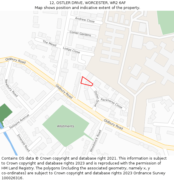 12, OSTLER DRIVE, WORCESTER, WR2 6AF: Location map and indicative extent of plot