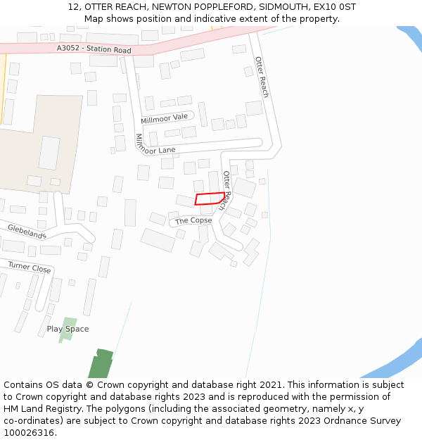 12, OTTER REACH, NEWTON POPPLEFORD, SIDMOUTH, EX10 0ST: Location map and indicative extent of plot