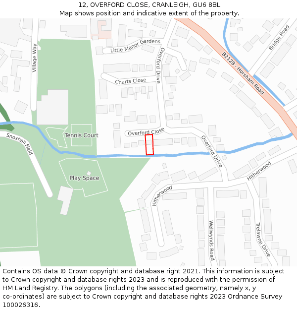 12, OVERFORD CLOSE, CRANLEIGH, GU6 8BL: Location map and indicative extent of plot