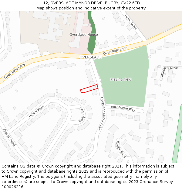 12, OVERSLADE MANOR DRIVE, RUGBY, CV22 6EB: Location map and indicative extent of plot