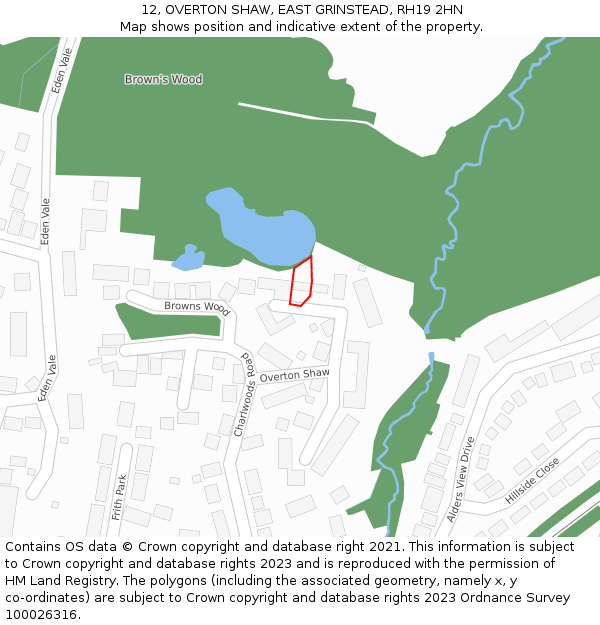 12, OVERTON SHAW, EAST GRINSTEAD, RH19 2HN: Location map and indicative extent of plot