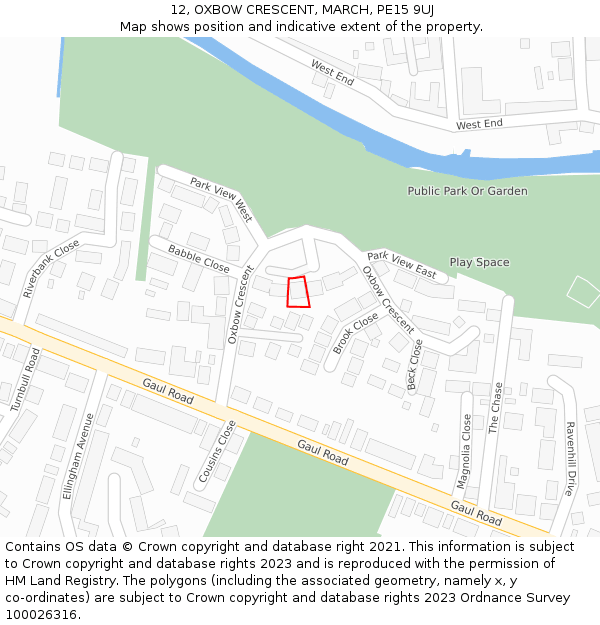 12, OXBOW CRESCENT, MARCH, PE15 9UJ: Location map and indicative extent of plot