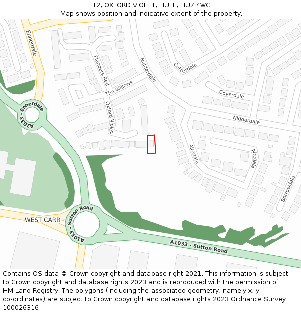 12, OXFORD VIOLET, HULL, HU7 4WG: Location map and indicative extent of plot