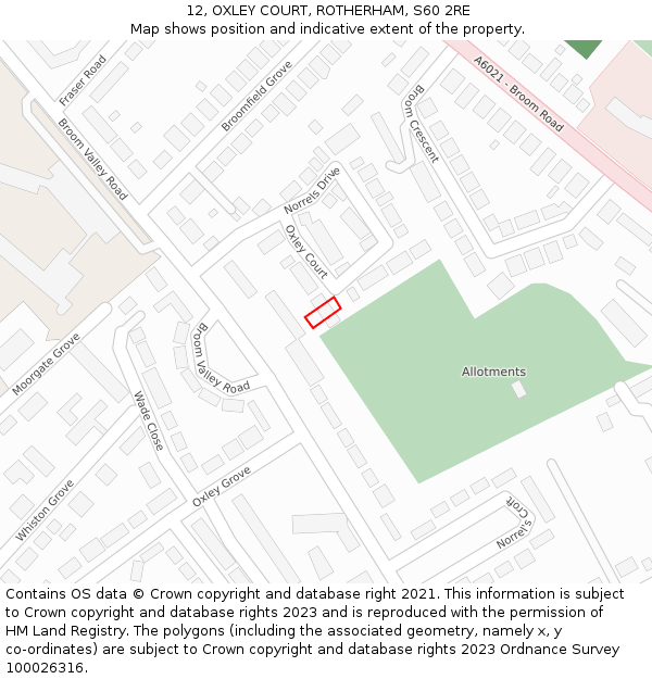 12, OXLEY COURT, ROTHERHAM, S60 2RE: Location map and indicative extent of plot