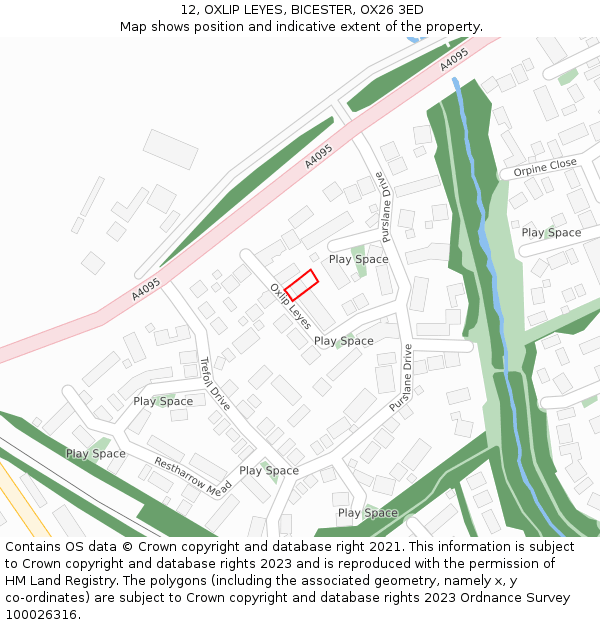 12, OXLIP LEYES, BICESTER, OX26 3ED: Location map and indicative extent of plot