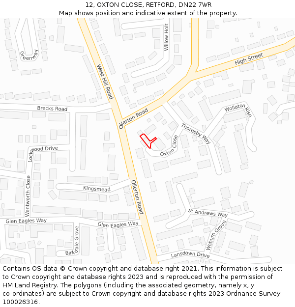 12, OXTON CLOSE, RETFORD, DN22 7WR: Location map and indicative extent of plot