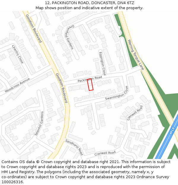 12, PACKINGTON ROAD, DONCASTER, DN4 6TZ: Location map and indicative extent of plot