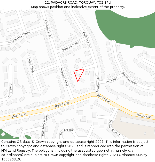 12, PADACRE ROAD, TORQUAY, TQ2 8PU: Location map and indicative extent of plot