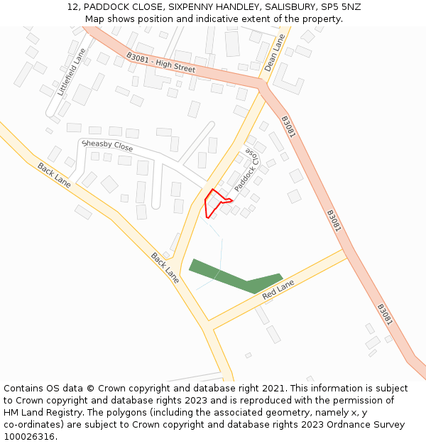 12, PADDOCK CLOSE, SIXPENNY HANDLEY, SALISBURY, SP5 5NZ: Location map and indicative extent of plot