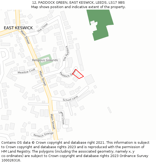 12, PADDOCK GREEN, EAST KESWICK, LEEDS, LS17 9BS: Location map and indicative extent of plot