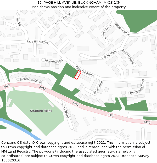 12, PAGE HILL AVENUE, BUCKINGHAM, MK18 1XN: Location map and indicative extent of plot