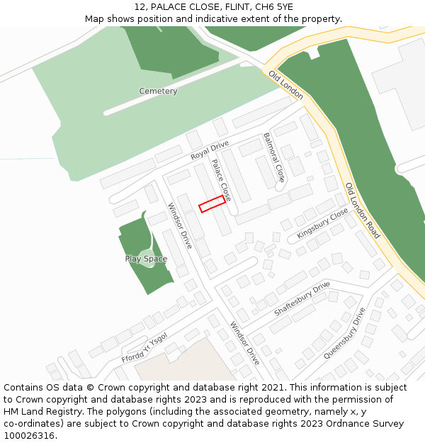 12, PALACE CLOSE, FLINT, CH6 5YE: Location map and indicative extent of plot