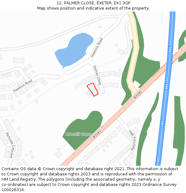 12, PALMER CLOSE, EXETER, EX1 3GP: Location map and indicative extent of plot