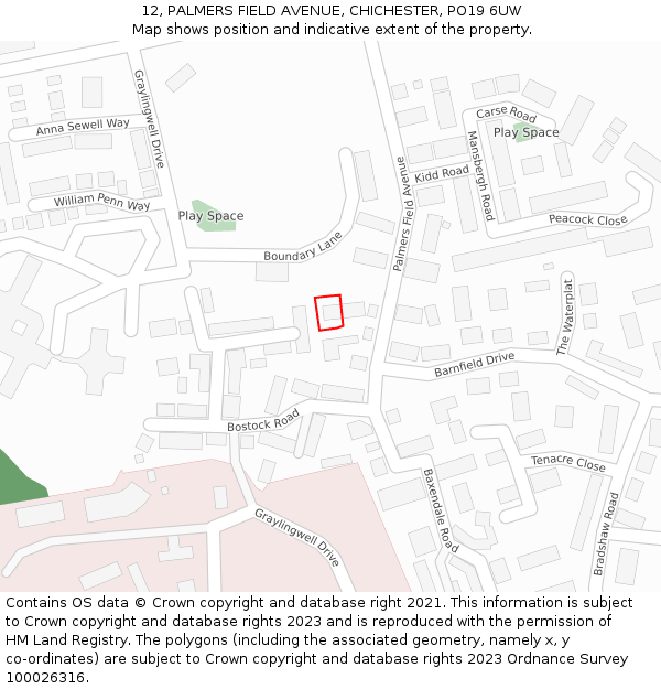 12, PALMERS FIELD AVENUE, CHICHESTER, PO19 6UW: Location map and indicative extent of plot