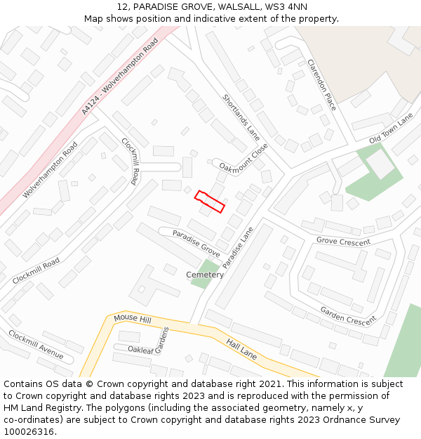 12, PARADISE GROVE, WALSALL, WS3 4NN: Location map and indicative extent of plot