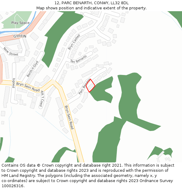 12, PARC BENARTH, CONWY, LL32 8DL: Location map and indicative extent of plot