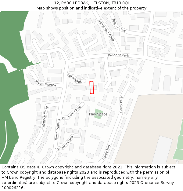 12, PARC LEDRAK, HELSTON, TR13 0QL: Location map and indicative extent of plot