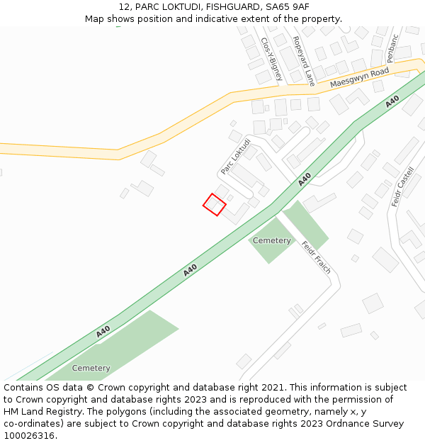 12, PARC LOKTUDI, FISHGUARD, SA65 9AF: Location map and indicative extent of plot