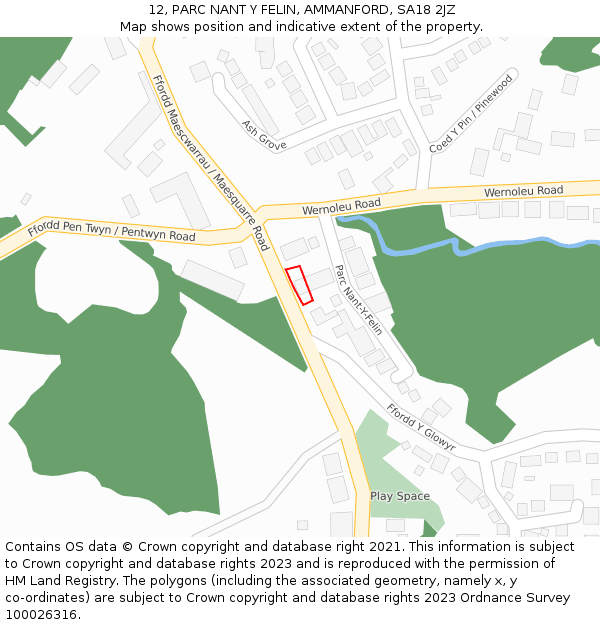 12, PARC NANT Y FELIN, AMMANFORD, SA18 2JZ: Location map and indicative extent of plot