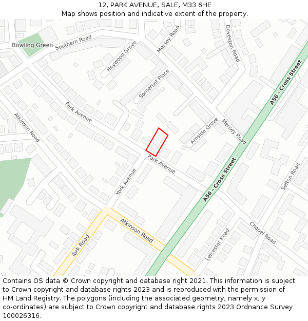 12, PARK AVENUE, SALE, M33 6HE: Location map and indicative extent of plot