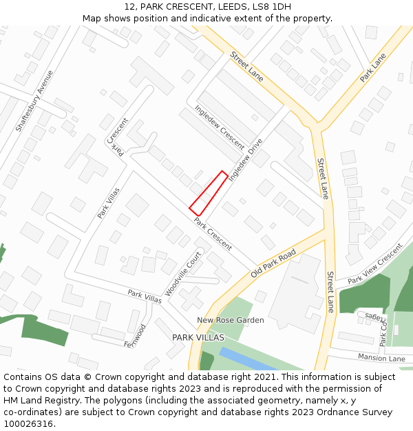 12, PARK CRESCENT, LEEDS, LS8 1DH: Location map and indicative extent of plot