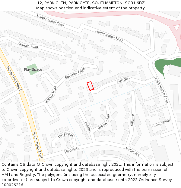 12, PARK GLEN, PARK GATE, SOUTHAMPTON, SO31 6BZ: Location map and indicative extent of plot