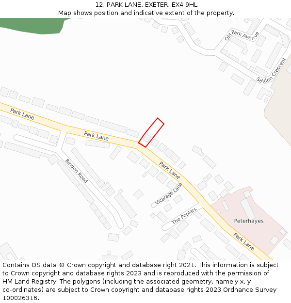 12, PARK LANE, EXETER, EX4 9HL: Location map and indicative extent of plot