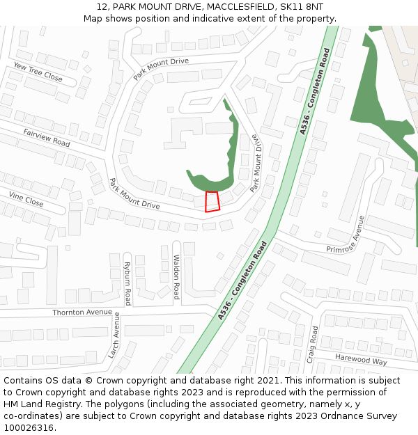 12, PARK MOUNT DRIVE, MACCLESFIELD, SK11 8NT: Location map and indicative extent of plot