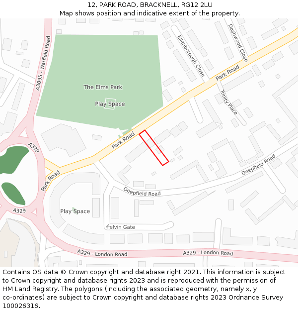 12, PARK ROAD, BRACKNELL, RG12 2LU: Location map and indicative extent of plot