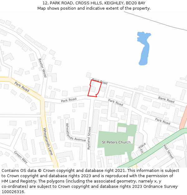 12, PARK ROAD, CROSS HILLS, KEIGHLEY, BD20 8AY: Location map and indicative extent of plot