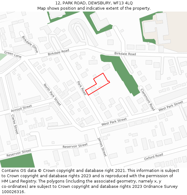 12, PARK ROAD, DEWSBURY, WF13 4LQ: Location map and indicative extent of plot
