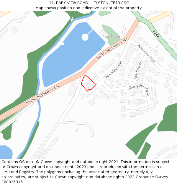 12, PARK VIEW ROAD, HELSTON, TR13 8SG: Location map and indicative extent of plot