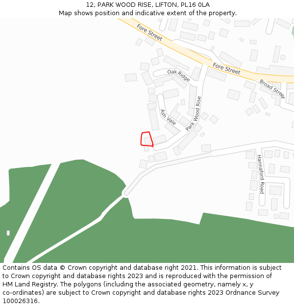 12, PARK WOOD RISE, LIFTON, PL16 0LA: Location map and indicative extent of plot